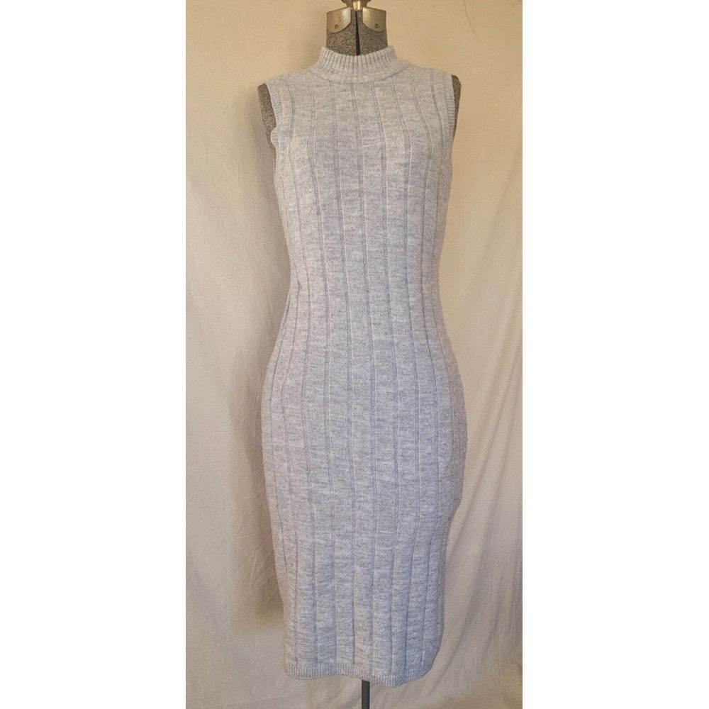 House Of Harlow 1960 Womens Sweater Dress Ribbed Size XS Sleeveless Gray Winter